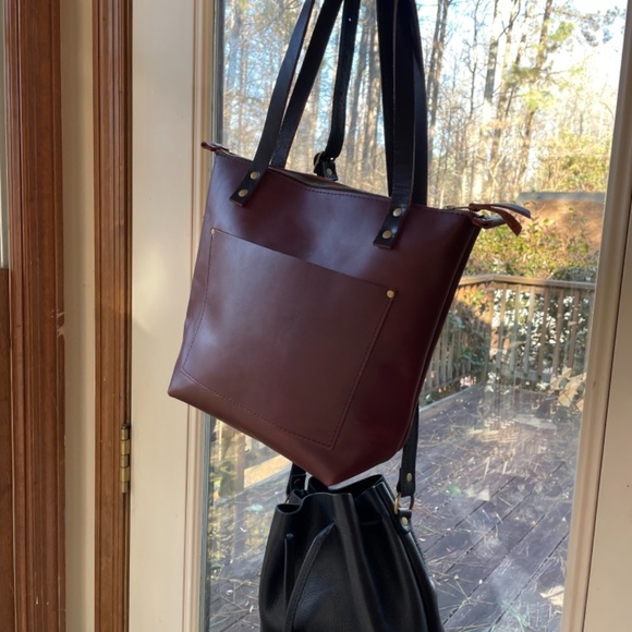 Portland Leather Bags Portland Leather Cognac Tote And Black Bucket